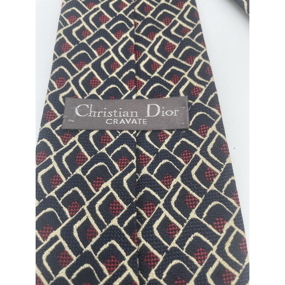 Christian Dior Cravates Red/Black Geometric Sz 3.5x 58" 100% Silk Tie (TB13) - Picture 2 of 3